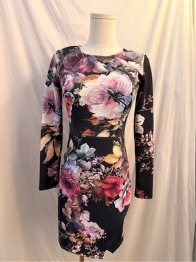 AQUA Floral Long Sleeve Bodycon Dress
